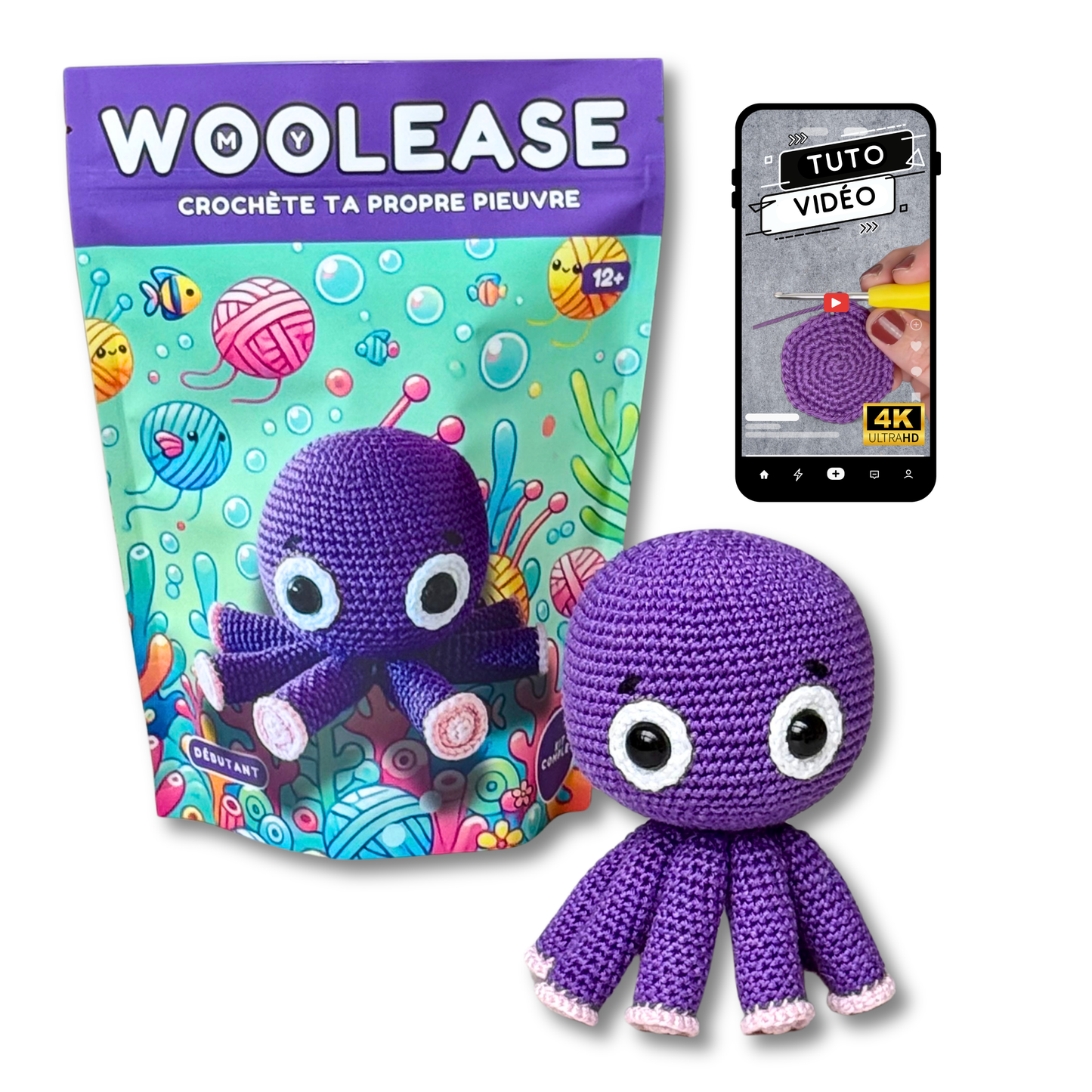 Kit de Crochet - Tuto Vidéo 4K - Coraline la pieuvre | My Woolease